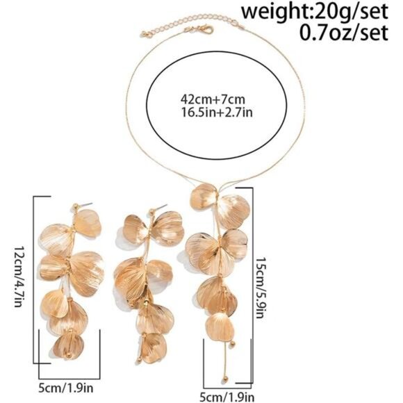 Statement Gold Leaf Choker Necklace Earrings Set Trendy Boho Ginkgo Leaves - Picture 2 of 7